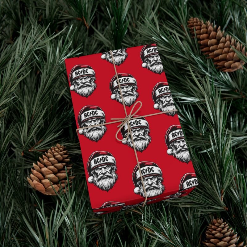 AC/DC Lead Singer Christmas Pattern Gift Wrap - Rock-Inspired Red Design