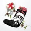 Festive Christmas black stocking featuring Post Malone with a Christmas hat, a perfect holiday decoration for music enthusiasts and fans of the artist.