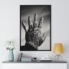 Detailed framed poster of Post Malone's tattooed hand, highlighting the artistic ink work in black and white, symbolizing personal expression.