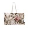 Floral and bird print weekender tote in spun polyester with rope handles, blending elegance with practicality for stylish travelers