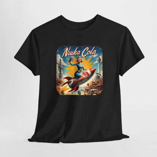 Nuka-Cola Girl t-shirt, featuring the iconic character from Fallout holding a Nuka-Cola bottle, perfect for gaming enthusiasts