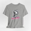 Provocative Bad Bunny shirt featuring a 3D chrome rabbit and bold magenta text with a spraycan splatter effect for a streetwise look. Rebel Tee Grawwlll Tshirt Wear