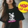 Provocative Bad Bunny shirt featuring a 3D chrome rabbit and bold magenta text with a spraycan splatter effect for a streetwise look. Rebel Tee Grawwlll Tshirt Wear