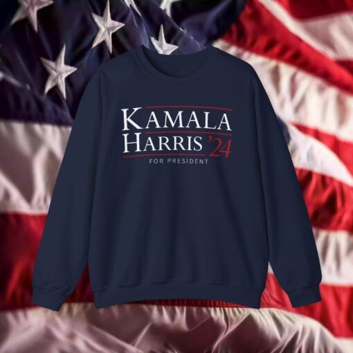 Kamala Harris for President 2024 T-shirt featuring bold text, available in six colors.