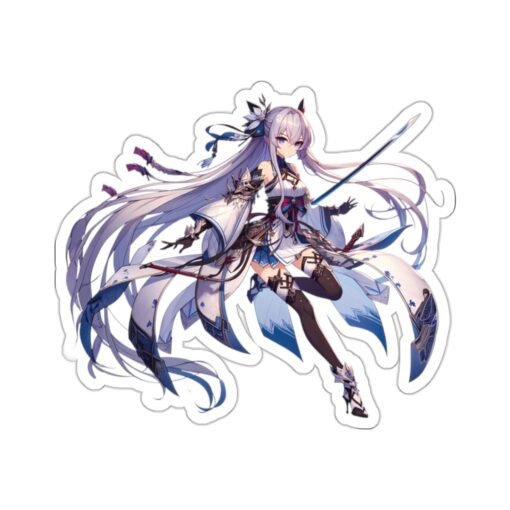 Kiss-cut vinyl sticker of an anime manga girl in a beautiful, cool, and elegant pose, adding a graceful and stylish touch to any item