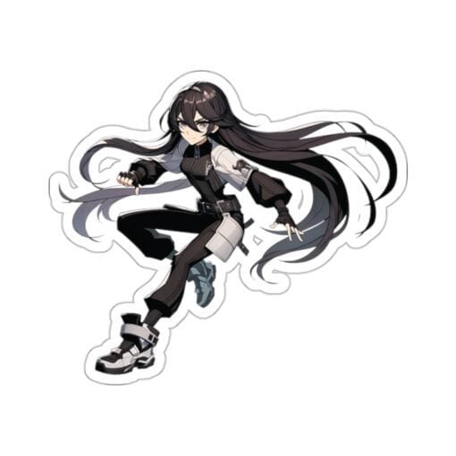 Kiss-cut vinyl sticker of an anime manga girl in full action, infusing energy and dynamism into any surface it's applied to