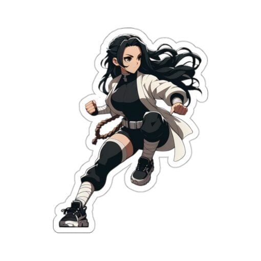 Kiss-cut vinyl sticker of an anime manga girl in full action, infusing energy and dynamism into any surface it's applied to