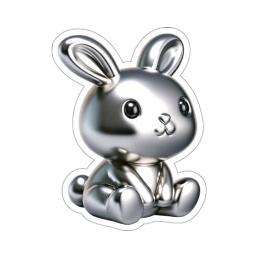 Kiss-cut vinyl sticker of a cute chrome bunny with a reflective metallic finish, perfect for adding a shiny, adorable accent to your items