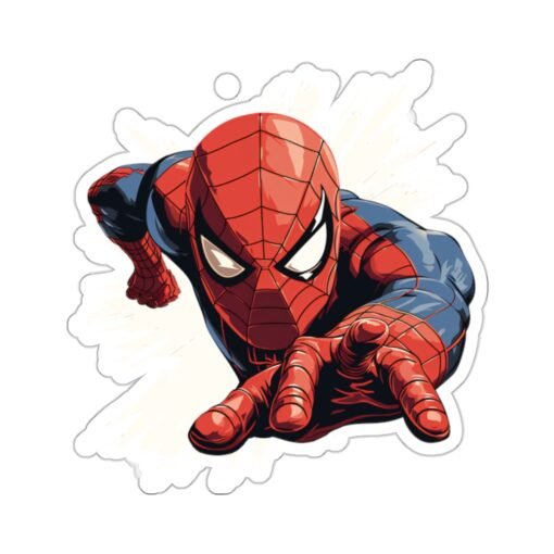 Kiss-cut vinyl sticker of Spiderman in a dynamic action pose, adding a bold and heroic touch to any surface