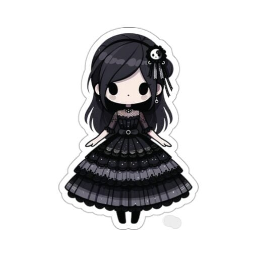 Kiss-cut vinyl sticker of a super cute little goth girl, perfect for adding a whimsical yet dark touch to your personal items